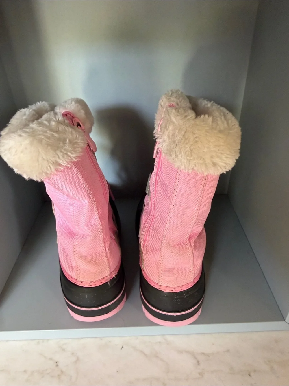 Dream Pairs Pink and Black Kids Snow Boots with Faux Fur Cuff